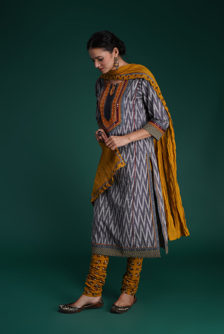 Naaz Yoke Kurta Grey White (7153440456751)