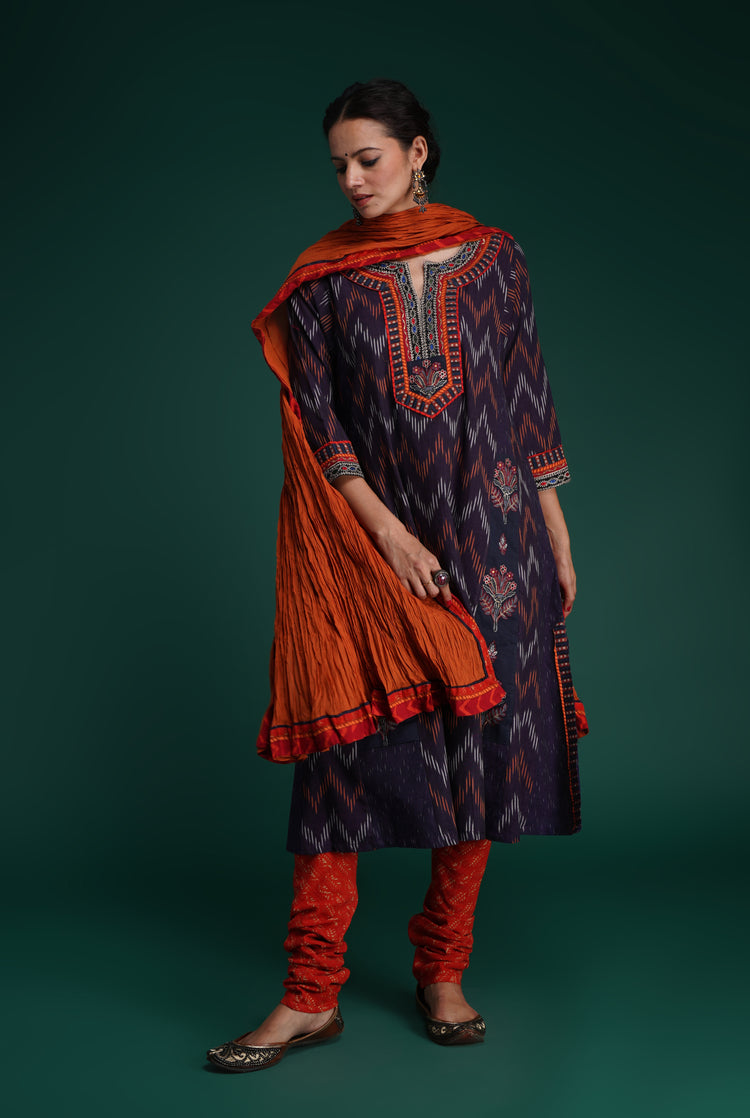 Rozana Cotton Crinkled Dupatta Orange (7152374186031)