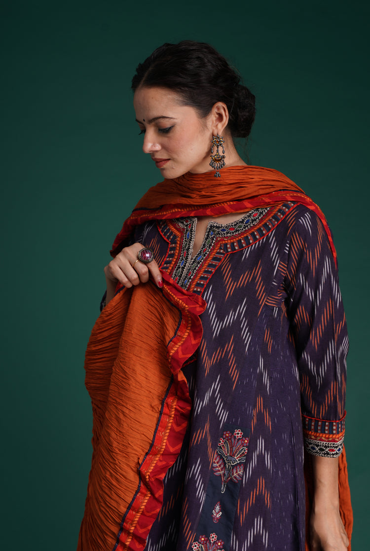 Rozana Cotton Crinkled Dupatta Orange (7152374186031)