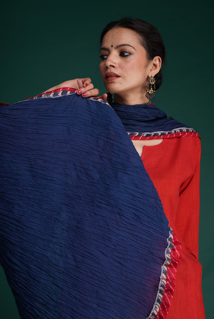 Rozana Cotton Crinkled Dupatta Dark Blue (7153497899055)