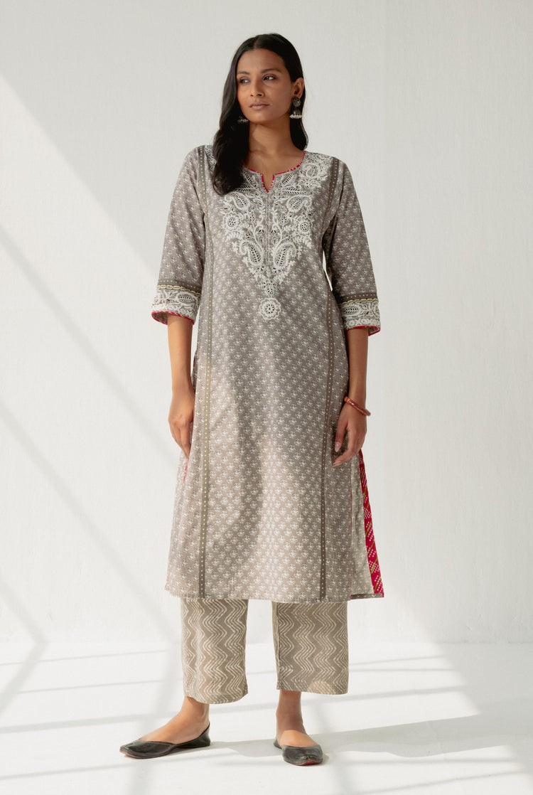 Rozana Kurta Grey Cream (8161789542699)