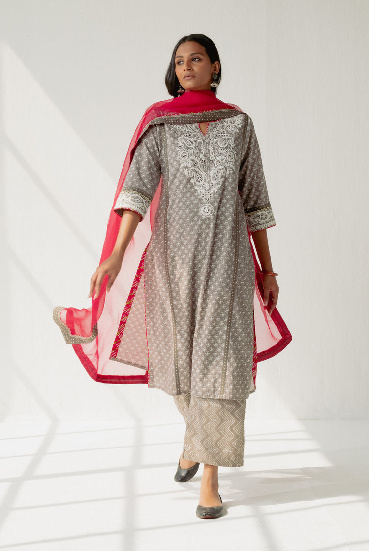 Rozana Kurta Grey Cream (8161789542699)