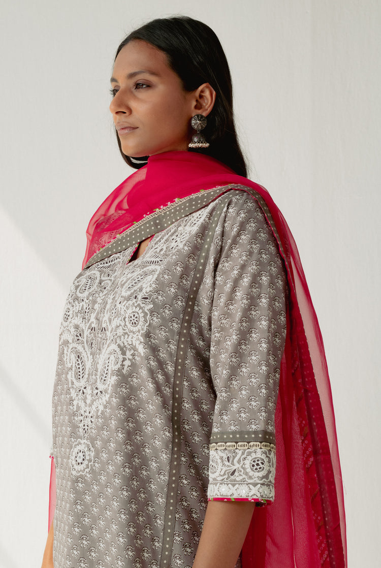 Rozana Kurta Grey Cream (8161789542699)