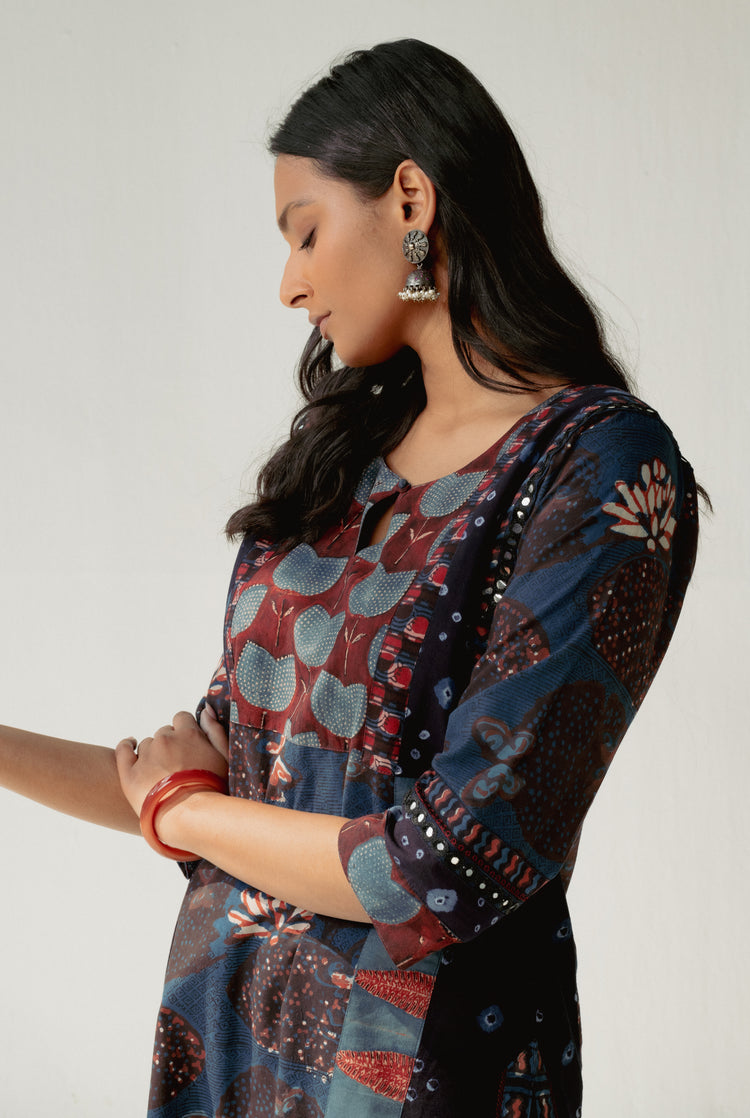 Kashi Kurta Navy Blue Maroon (8161804910891)