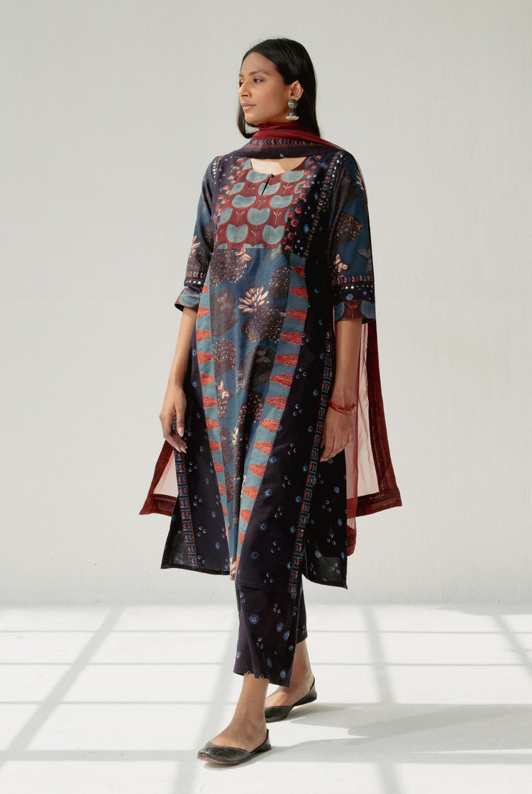 Kashi Kurta Navy Blue Maroon (8161804910891)