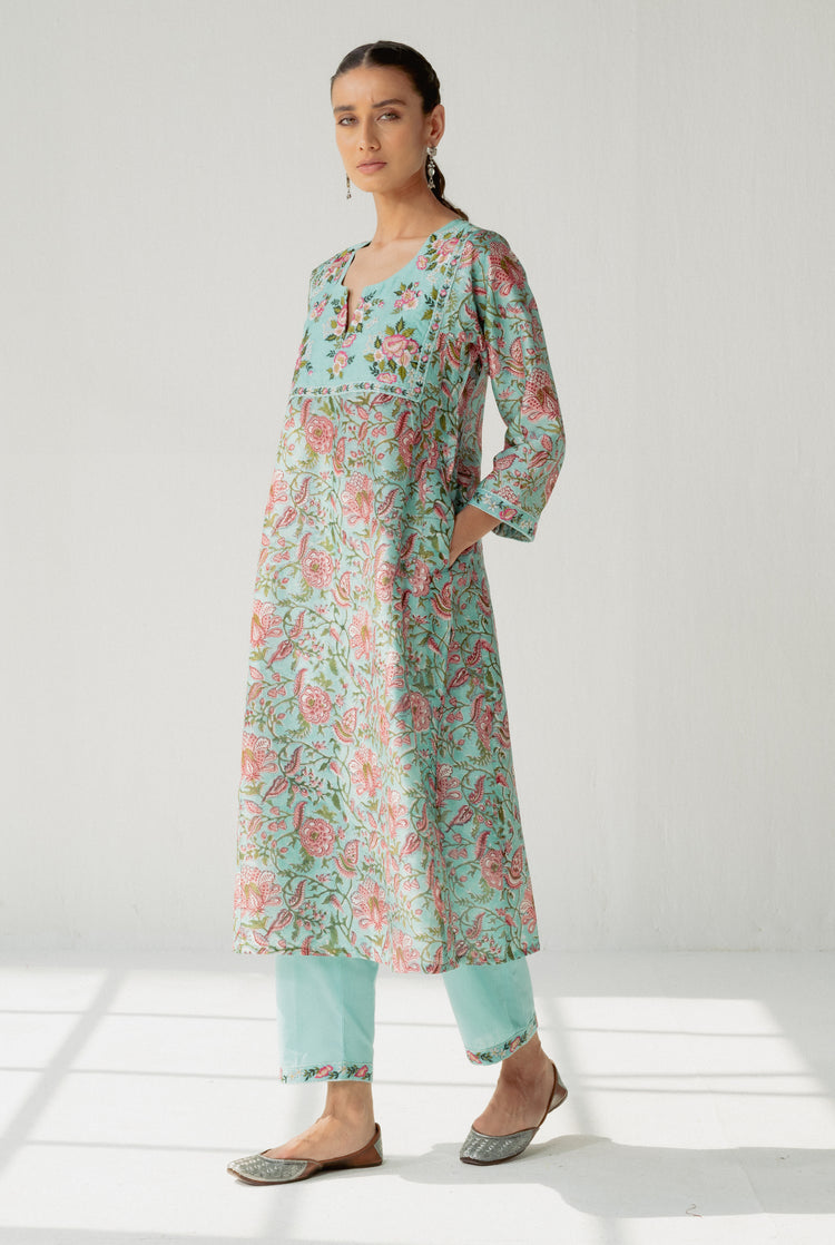Tulsi Kurta Peach Sea Green (8164738531627)