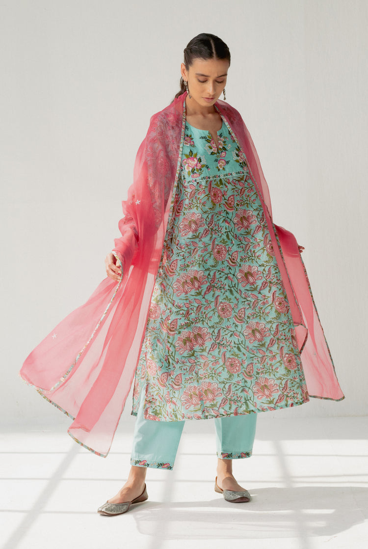 Tulsi Kurta Peach Sea Green (8164738531627)