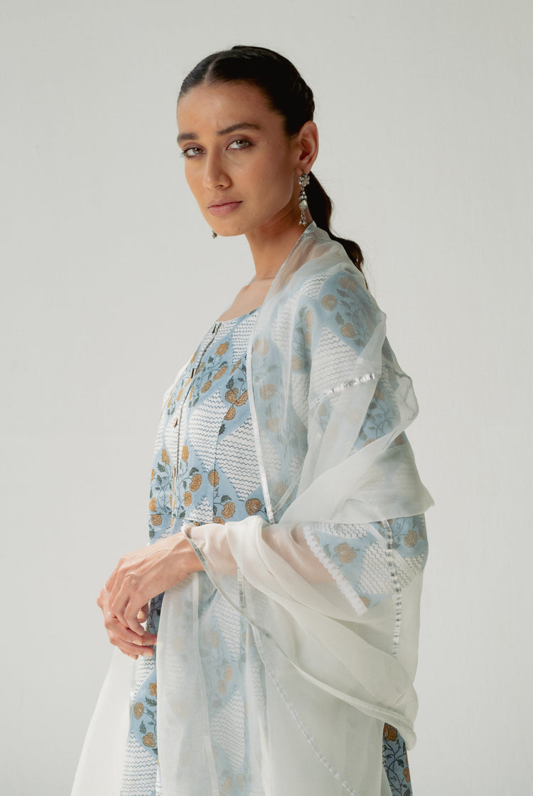 Tropical Dupatta White (8174712127787)