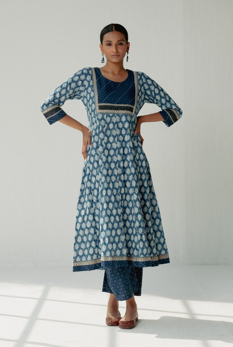 Crinkled Anarkali Kurta Blue (8161818247467)
