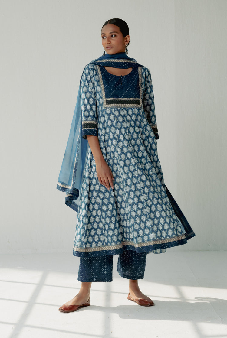 Crinkled Anarkali Kurta Blue (8161818247467)