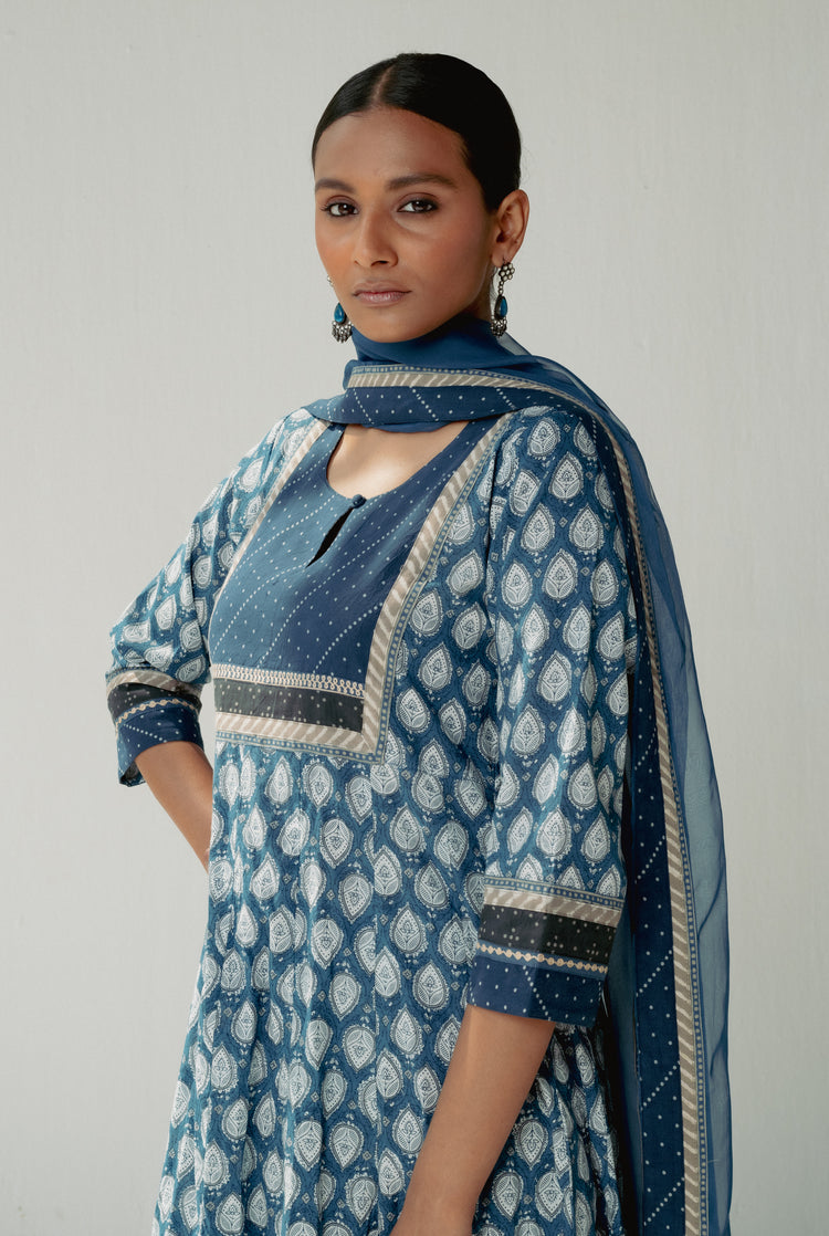 Crinkled Anarkali Kurta Blue (8161818247467)