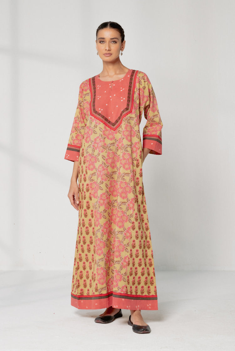 Yoke Caftan Peach Bandhej (8163247227179)