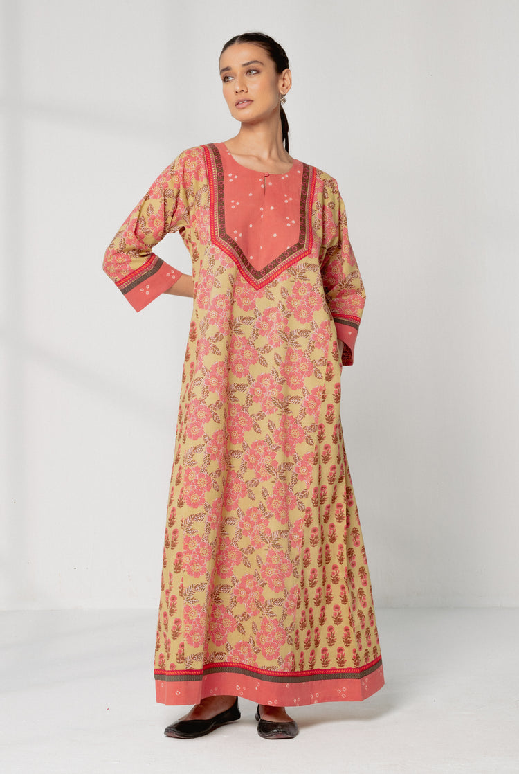 Yoke Caftan Peach Bandhej (8163247227179)