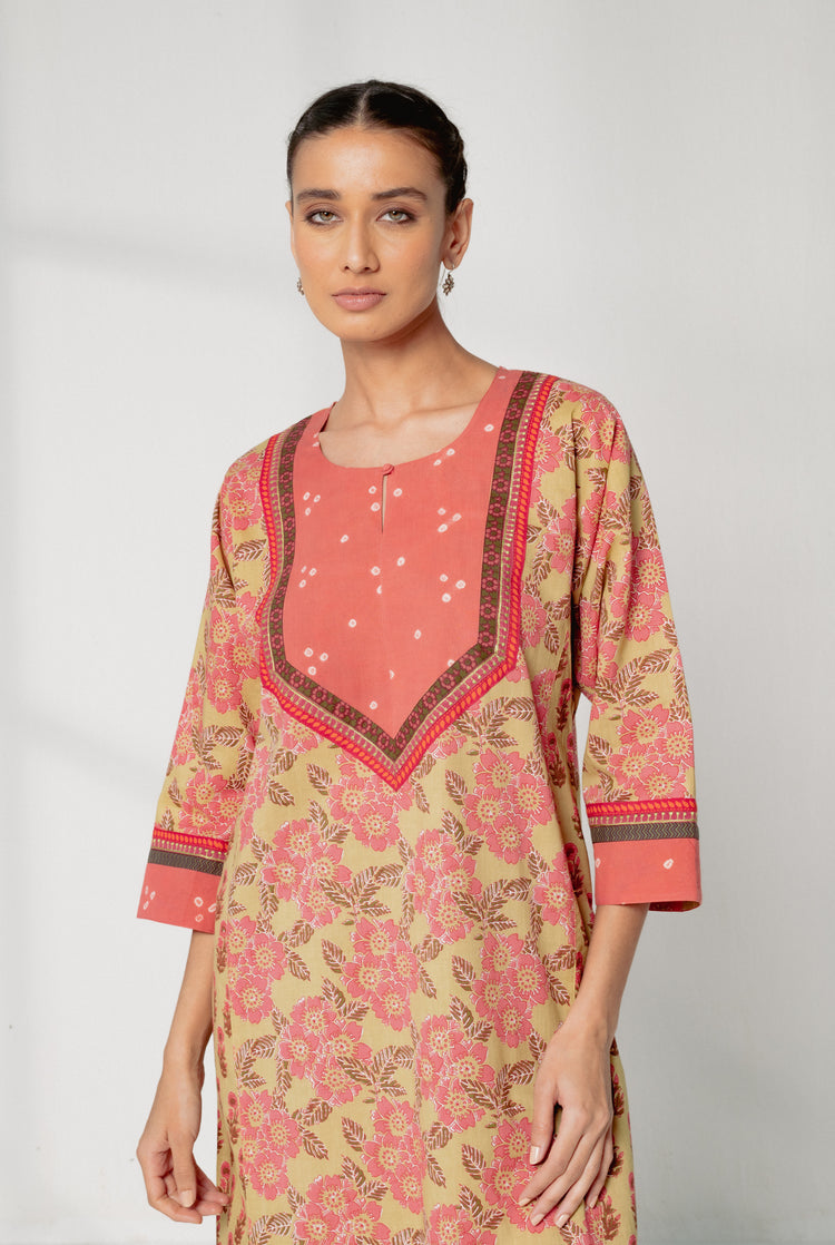 Yoke Caftan Peach Bandhej (8163247227179)