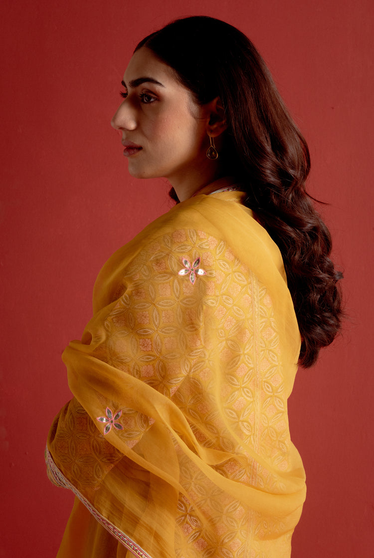 Daisy Dupatta Mustard (8128279052587)