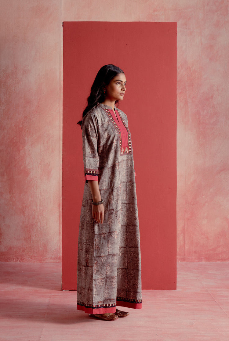 Collar Yoke Caftan Grey Maroon (8128307364139)