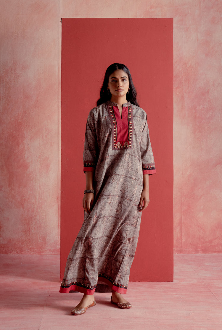 Collar Yoke Caftan Grey Maroon (8128307364139)