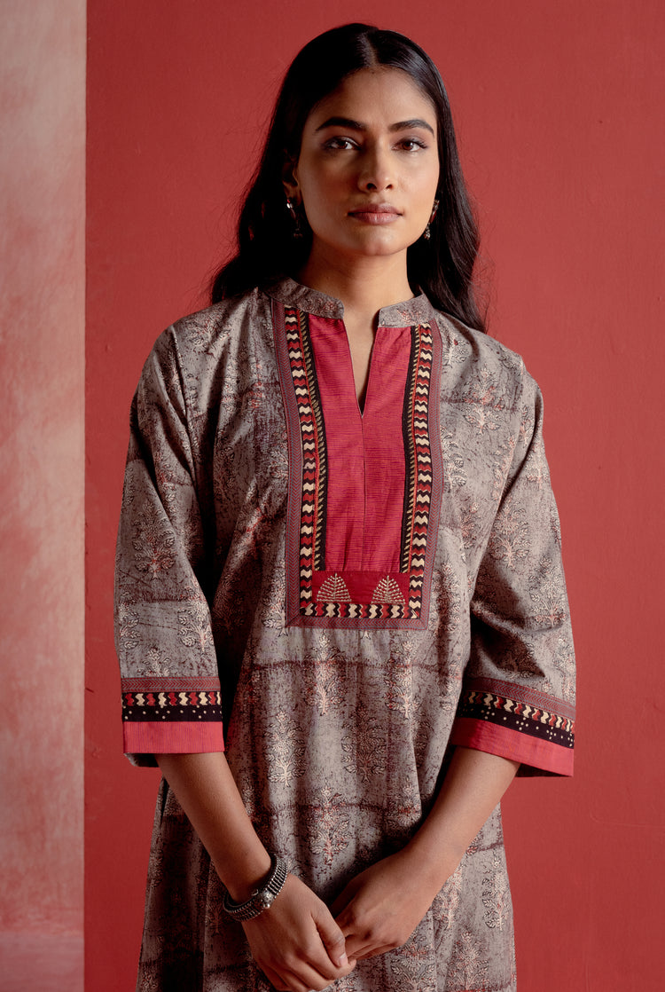 Collar Yoke Caftan Grey Maroon (8128307364139)