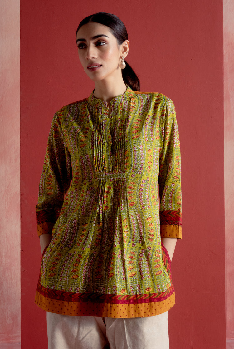 Collar Kurti Green Yellow (8210591482155)