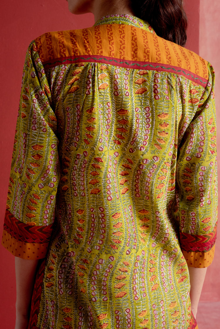 Collar Kurti Green Yellow (8210591482155)