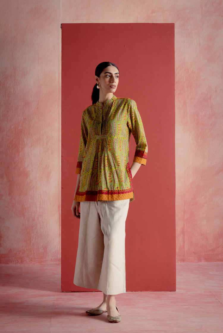 Collar Kurti Green Yellow (8210591482155)