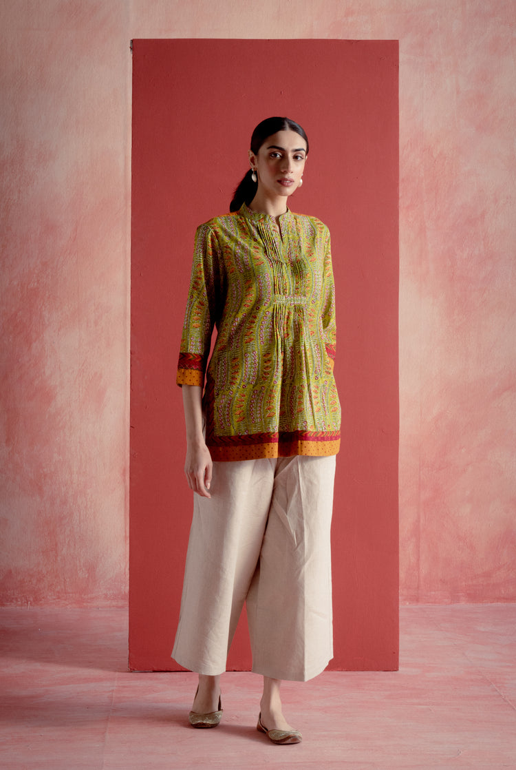Collar Kurti Green Yellow (8210591482155)