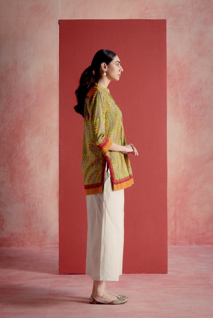 Collar Kurti Green Yellow (8210591482155)