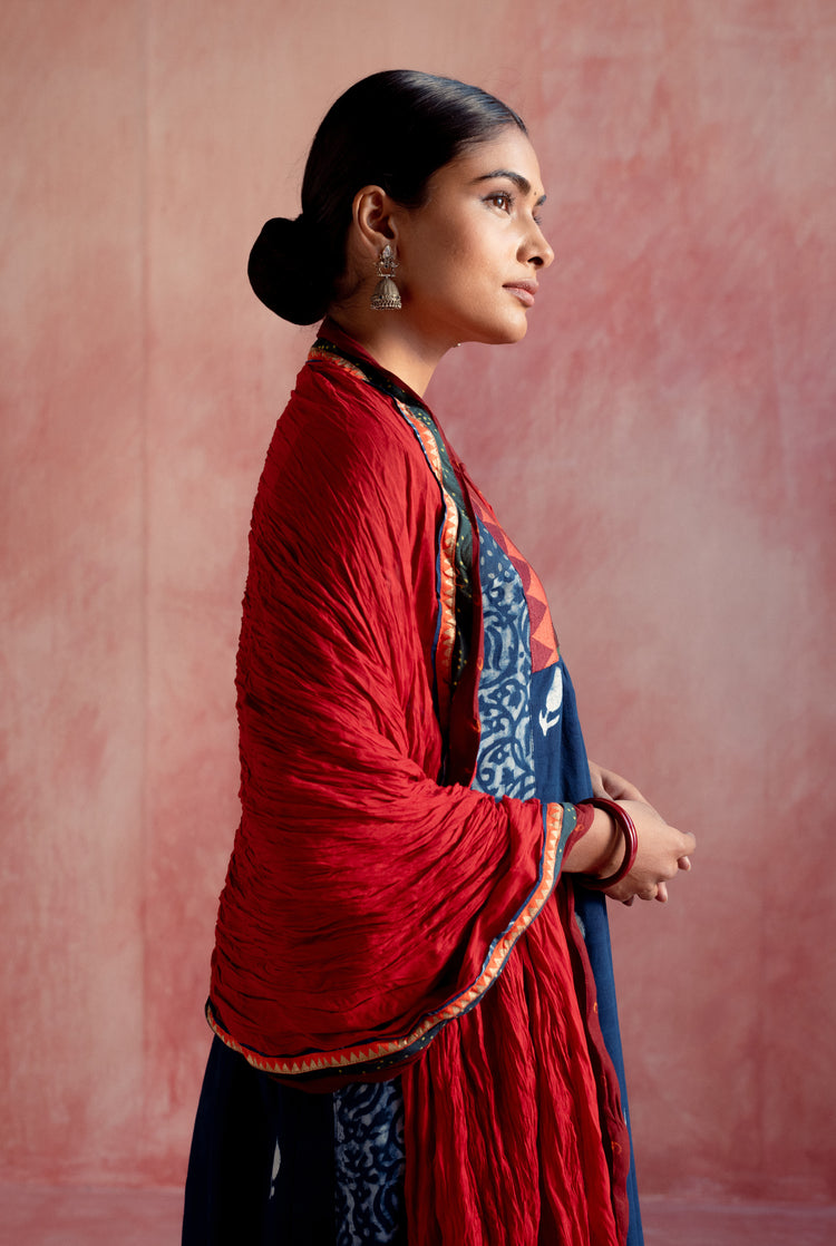 Rozana Cotton Crinkled Dupatta Red (8129392378155)