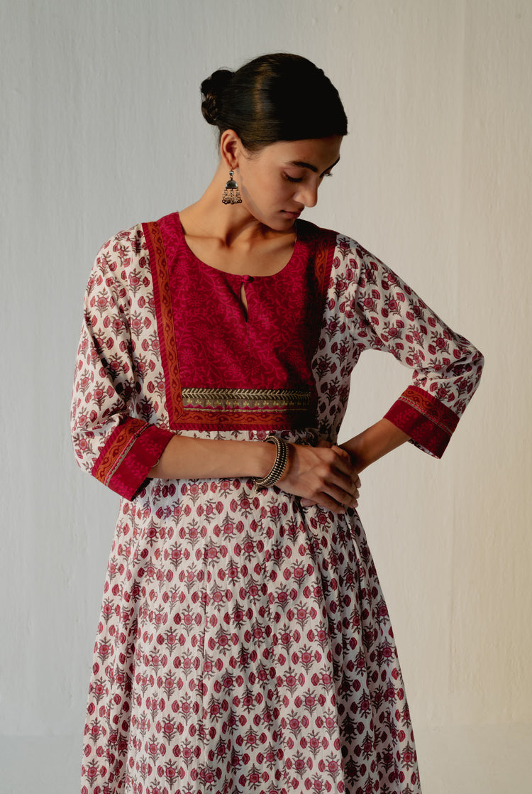 Crinkled Anarkali Kurta Pink White (8210620055851)