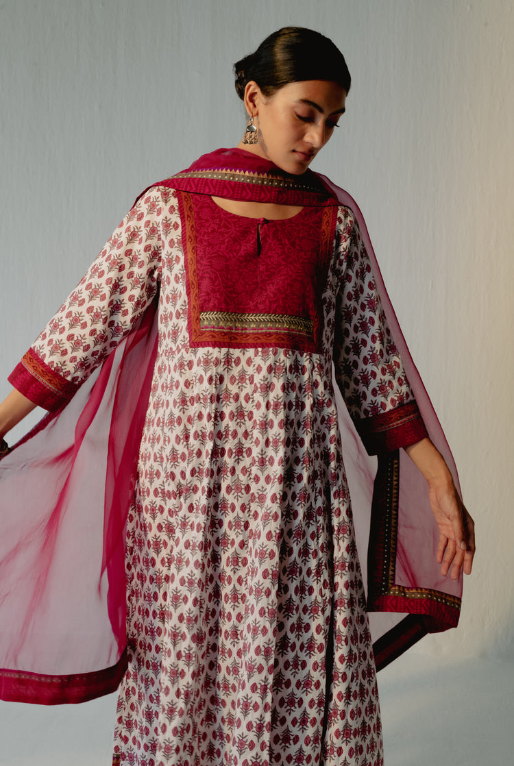 Crinkled Anarkali Kurta Pink White (8210620055851)