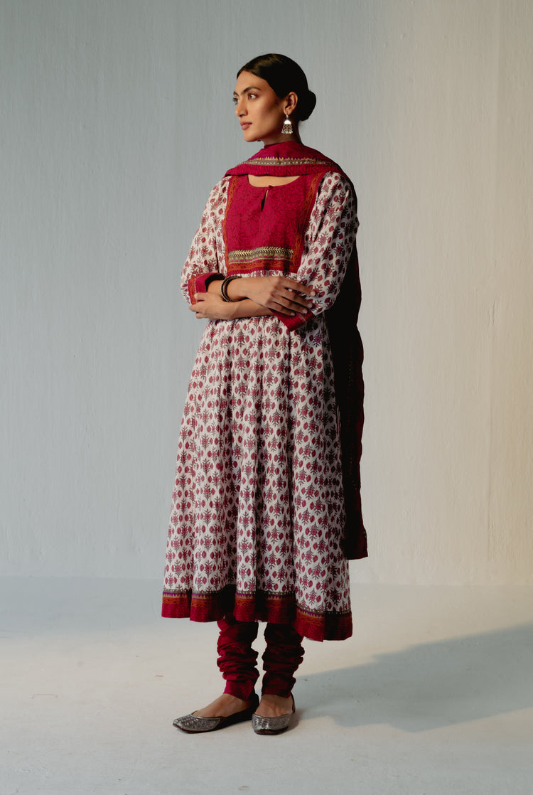 Crinkled Anarkali Kurta Pink White (8210620055851)