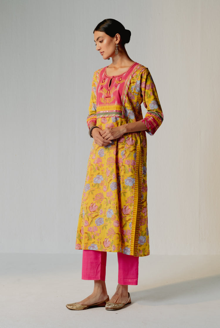 Yoke Kurta Yellow Pink (8210609307947)