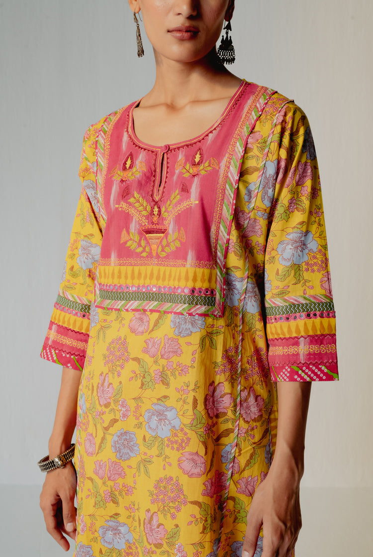 Yoke Kurta Yellow Pink (8210609307947)
