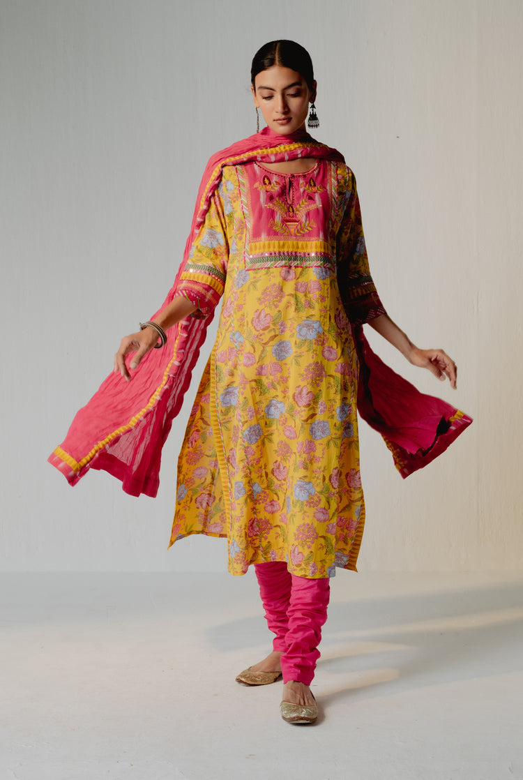 Yoke Kurta Yellow Pink (8210609307947)