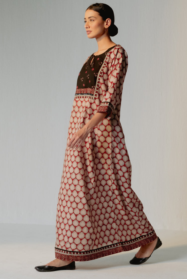 Yoke Caftan Maroon Beige (8232766865707)