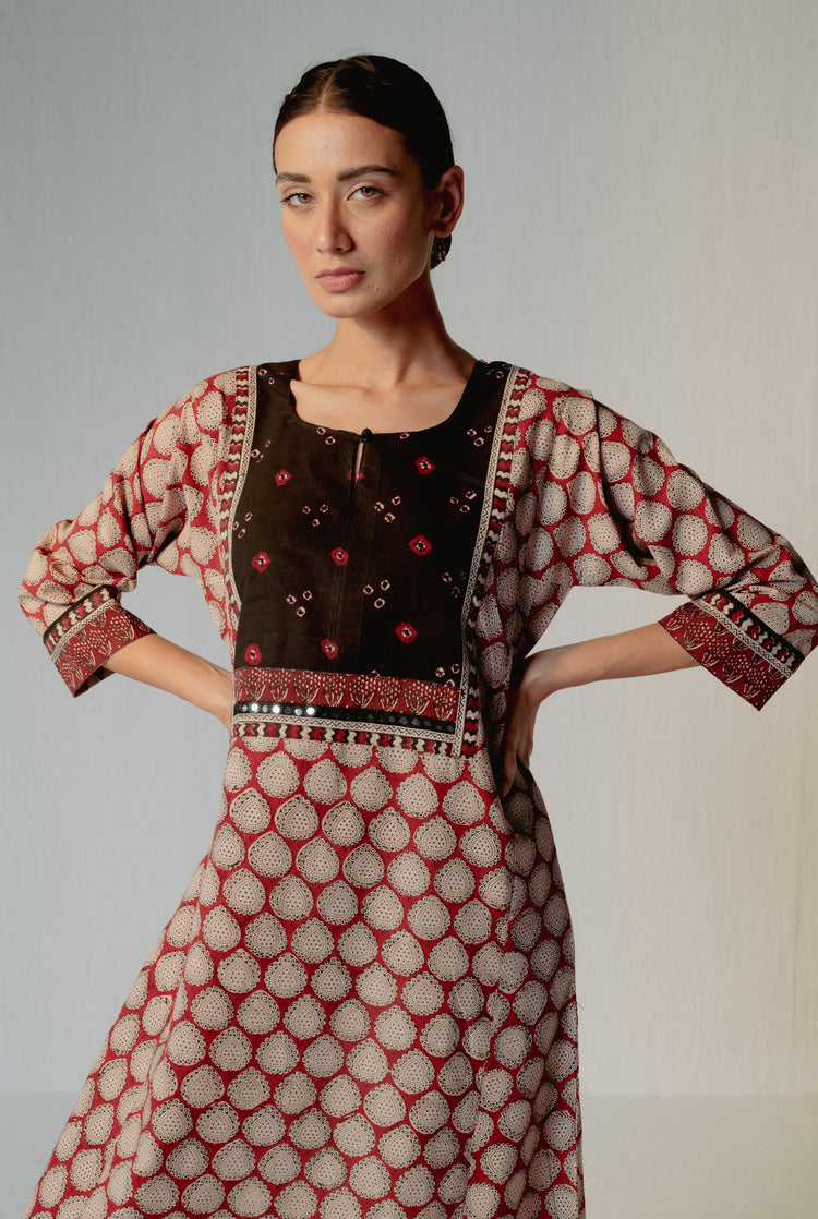 Yoke Caftan Maroon Beige (8232766865707)