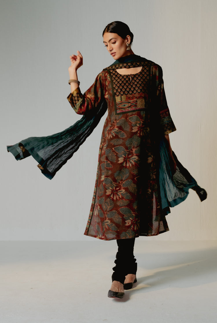 Yoke Kurta Rust Green (8210608783659)