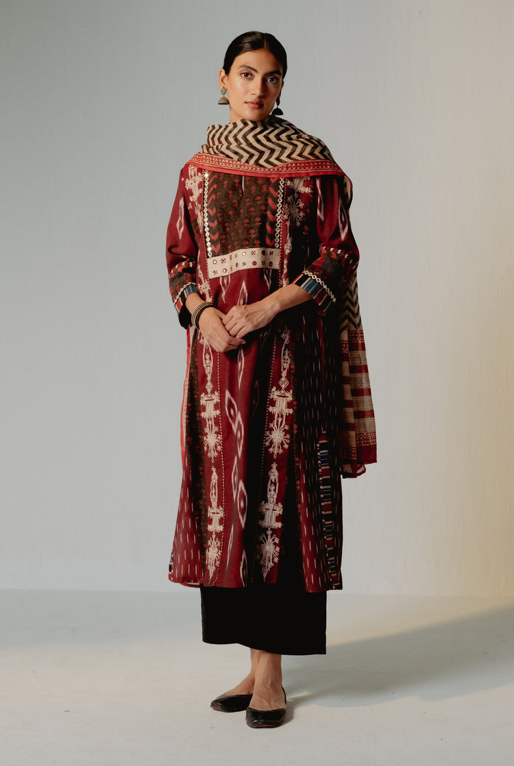 Rozana Kota Dupatta Black Beige (8235101716779)
