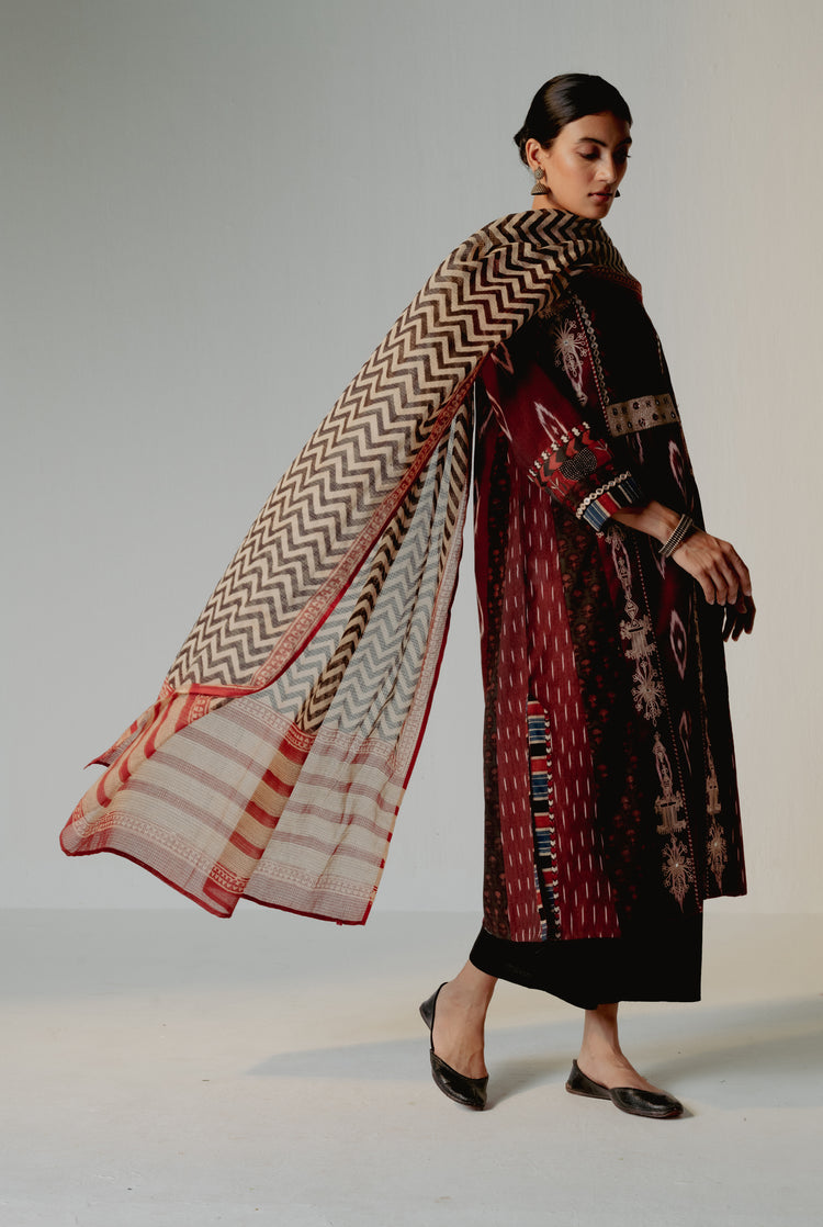 Rozana Kota Dupatta Black Beige (8235101716779)