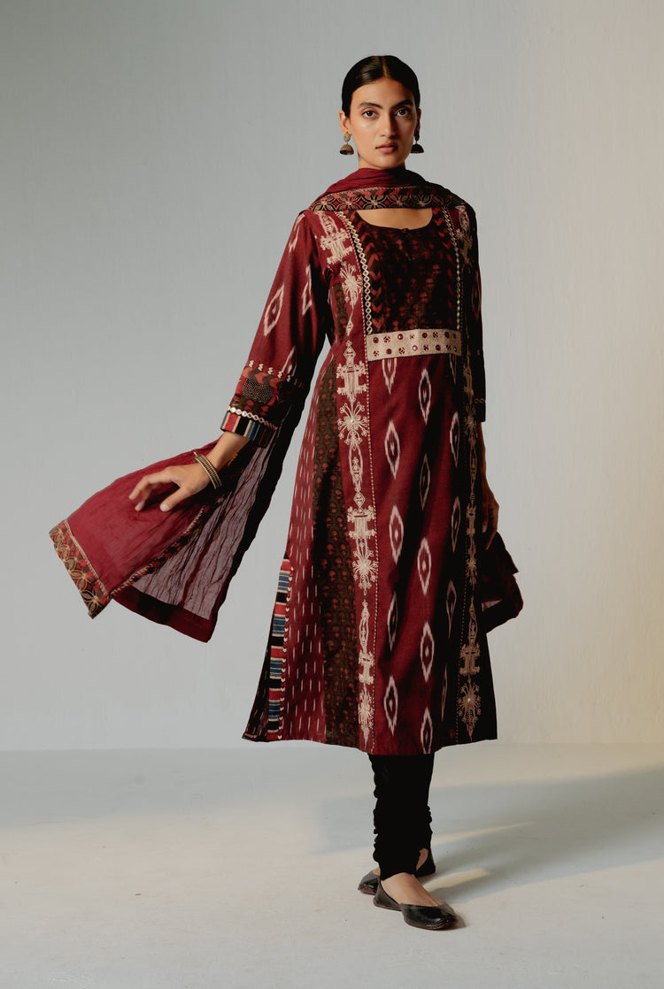 Rozana Cotton Crinkled Dupatta Maroon (8232758640939)
