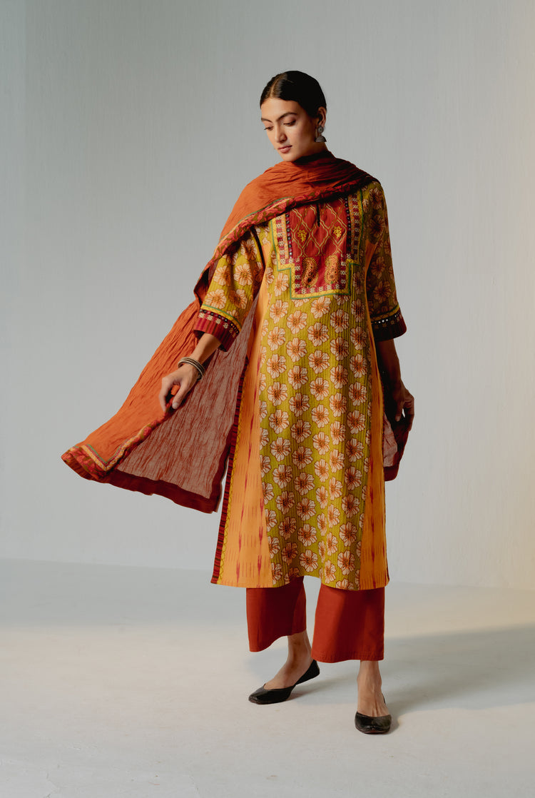 Kashi Kurta Mehendi Green Mustard ( Set of 3 ) (8228533764395)