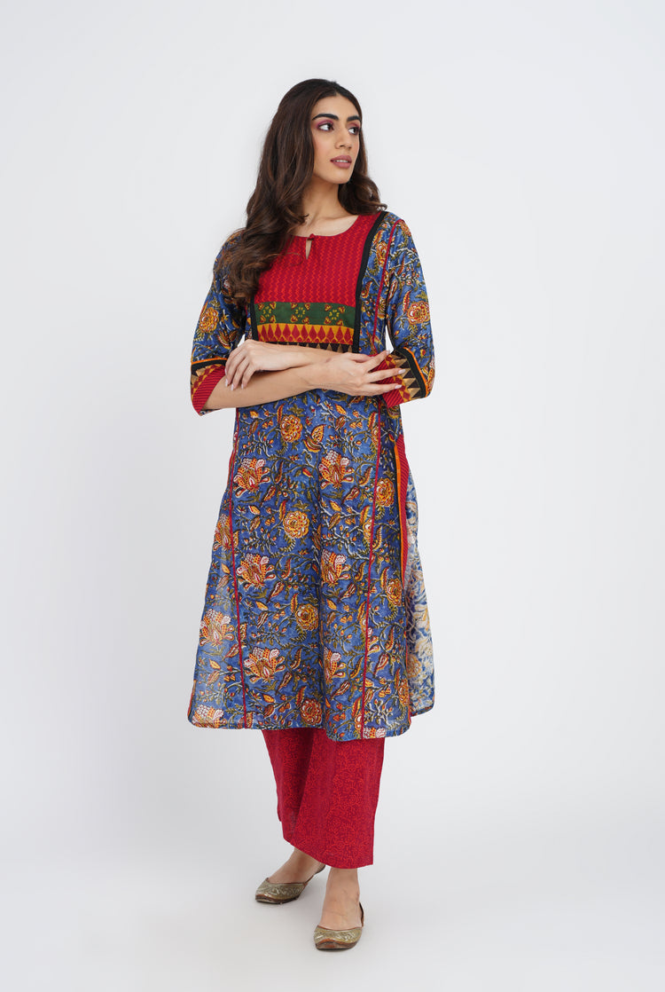 Indrani Kurta Blue Red (7083245436975)
