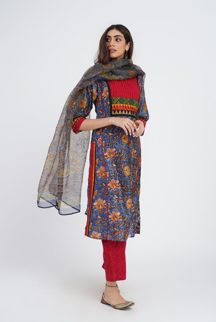 Indrani Kurta Blue Red (7083245436975)