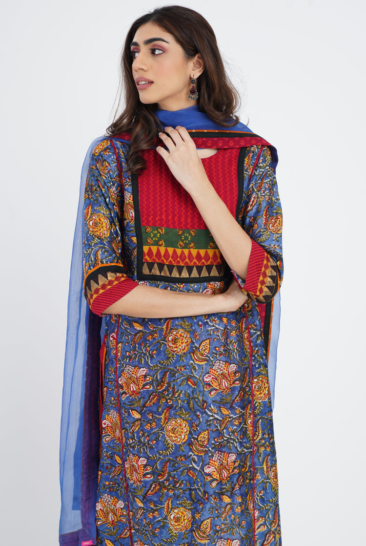 Indrani Kurta Blue Red (7083245436975)