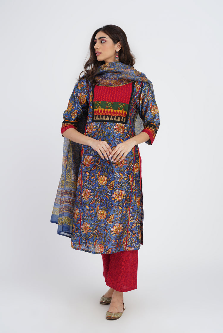 Indrani Kurta Blue Red (7083245436975)