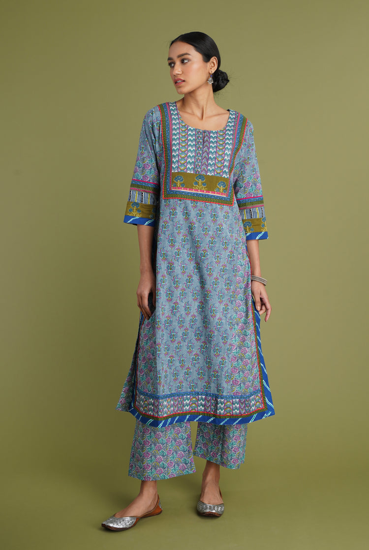 Yoke Kurta Steel Blue (6906582040623)