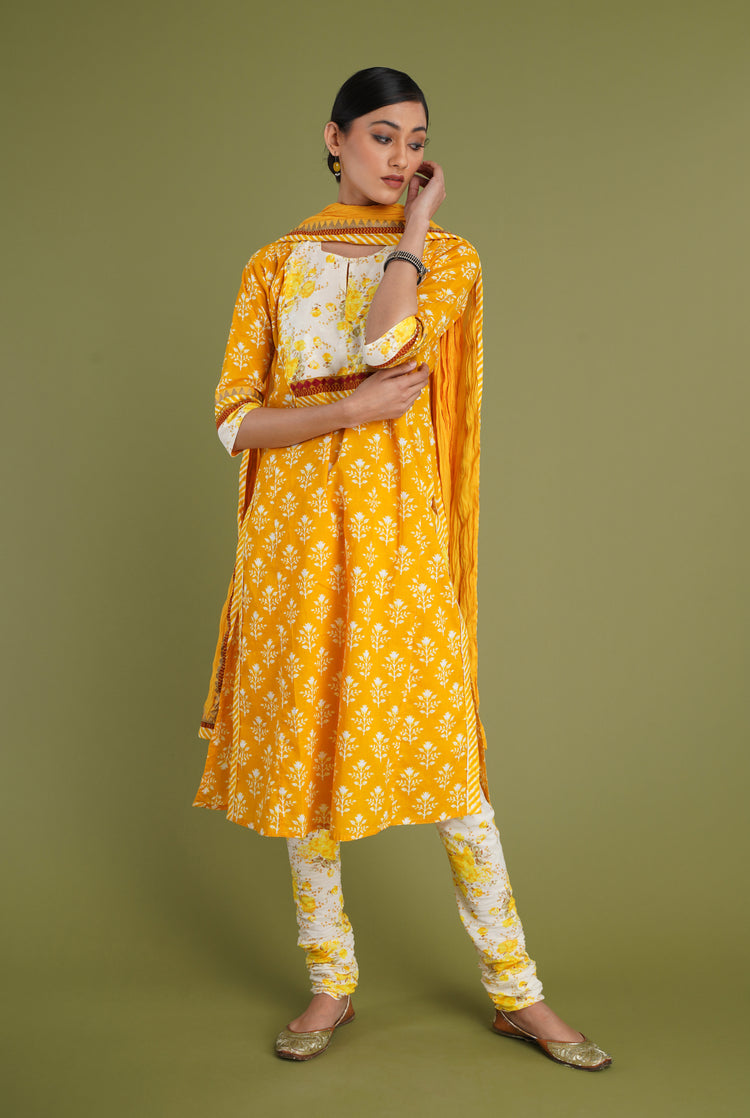 Rozana Cotton Dupatta Yellow White (6906584530991)