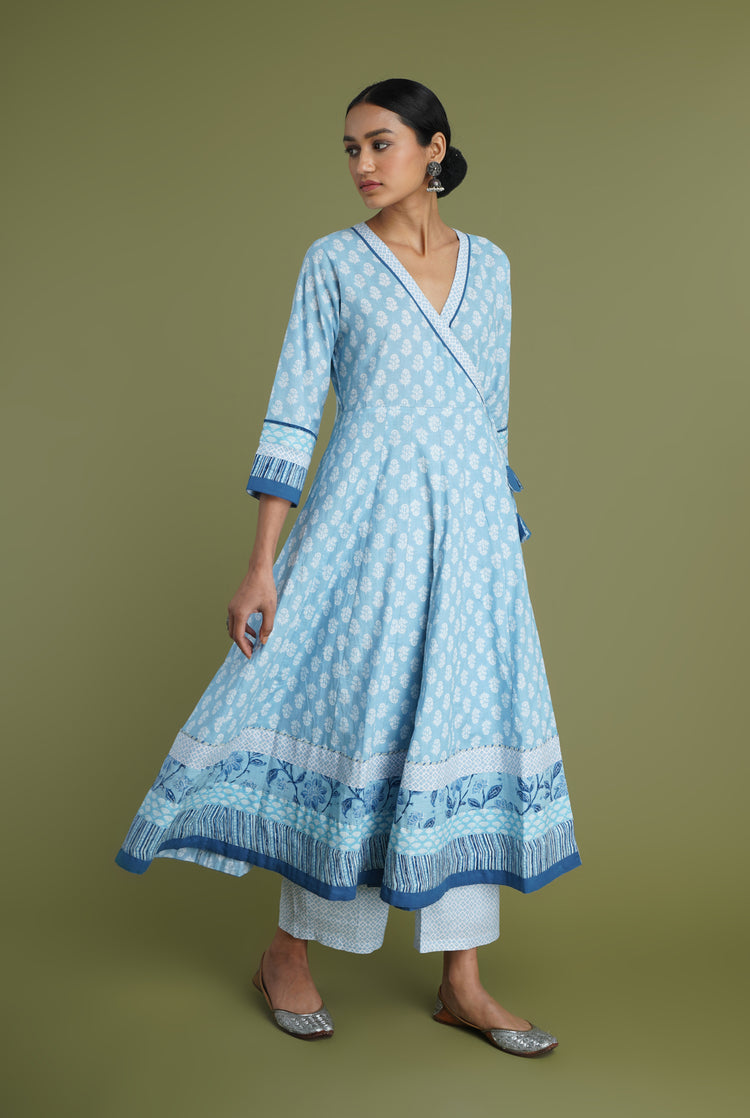 Rozana Printed Pant Blue And White (6969277120559)