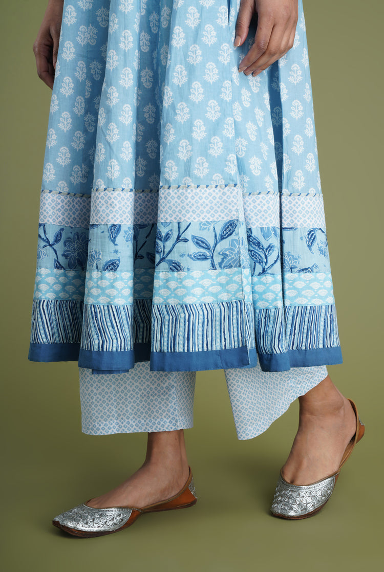 Rozana Printed Pant Blue And White (6969277120559)
