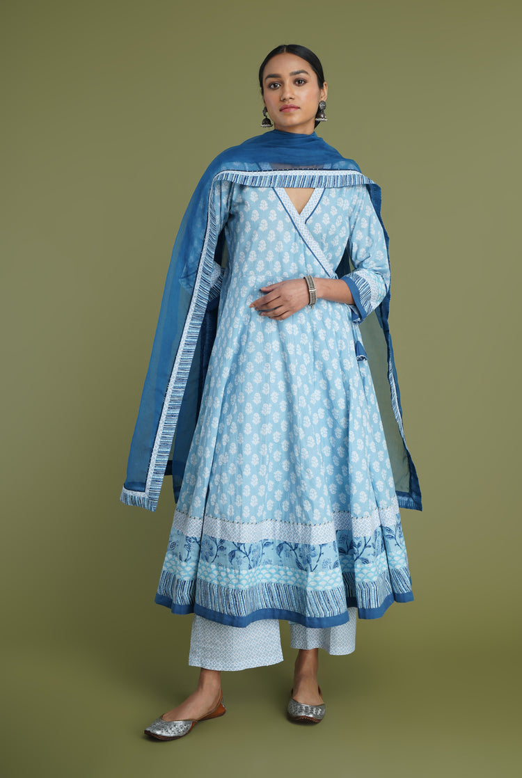Rozana Printed Pant Blue And White (6969277120559)